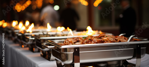Fotografie People group catering buffet food indoor in restaurant with meat colorful fruits and vegetables