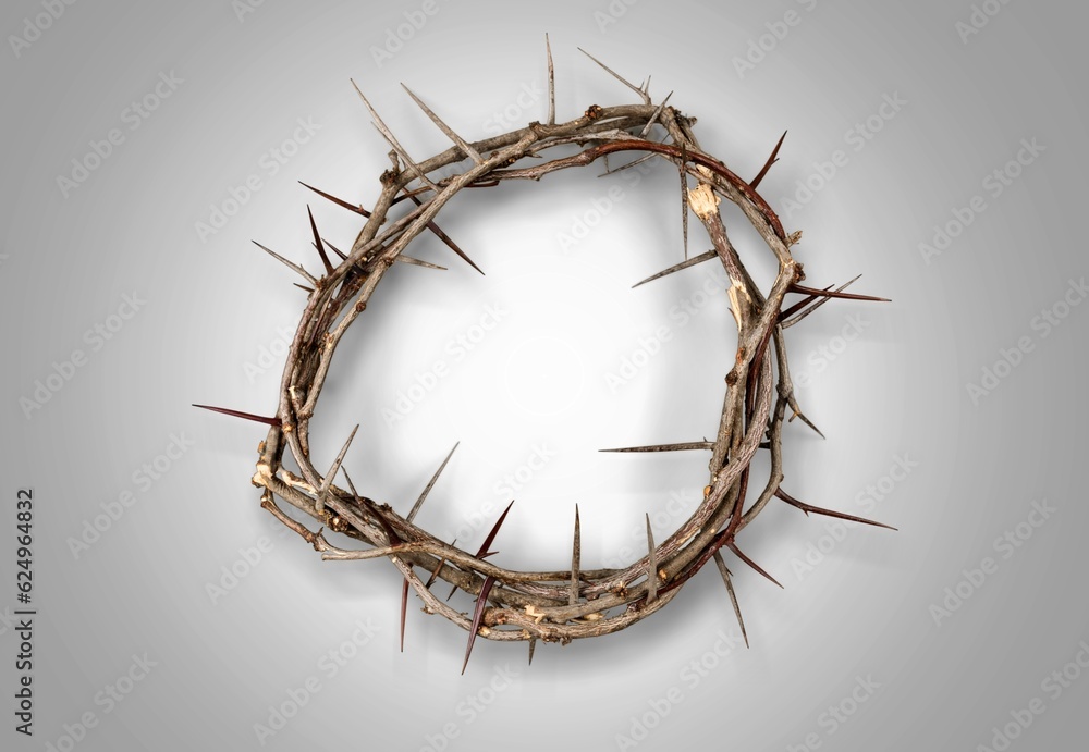 Fototapeta premium Wooden Crown of thorns on light background