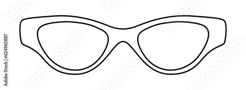 Pop Cat Eye frame glasses fashion accessory illustration. Sunglass front view for Men, women, unisex silhouette style, flat rim spectacles eyeglasses with lens sketch style outline isolated on white