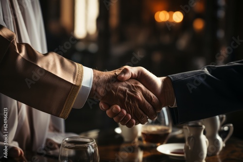 Arab Sheik businessman giving a handshake to his business partner. Generative AI