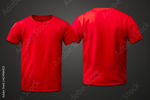 T-shirt mockup. Red blank t-shirt front and back views. male clothes wearing clear attractive apparel tshirt models template | Generative AI