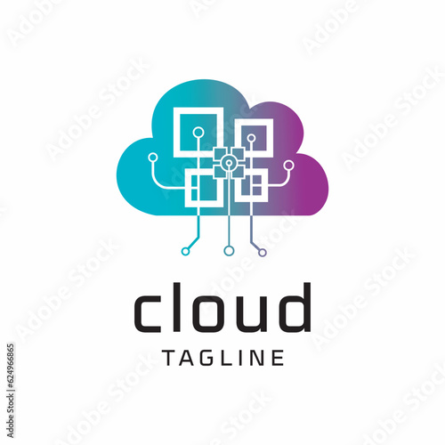  Cloud logo icon. Internet data computing sign for technology company. Virtual online network circuit symbol concept. Vector illustration.