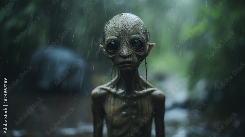 Enigmatic Shadows: Creepy Creature in the Rainy Jungle, Monsterous Ghost Alien Generative AI Enigmatic Shadows: Creepy Creature in the Rainy Jungle, Monsterous Ghost Alien Generative AI