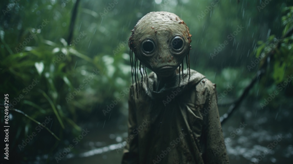 Enigmatic Shadows: Creepy Creature in the Rainy Jungle, Monsterous Ghost Alien Generative AI Enigmatic Shadows: Creepy Creature in the Rainy Jungle, Monsterous Ghost Alien Generative AI