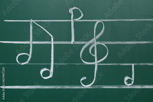 Different music notes on green background