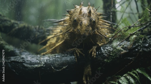 Enigmatic Shadows: Creepy Creature in the Rainy Jungle, Monsterous Ghost Alien Generative AI