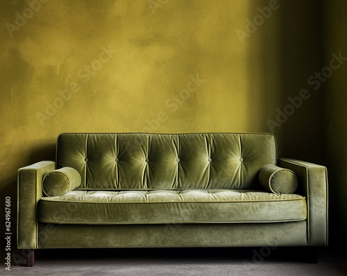 Green sofa in the room 