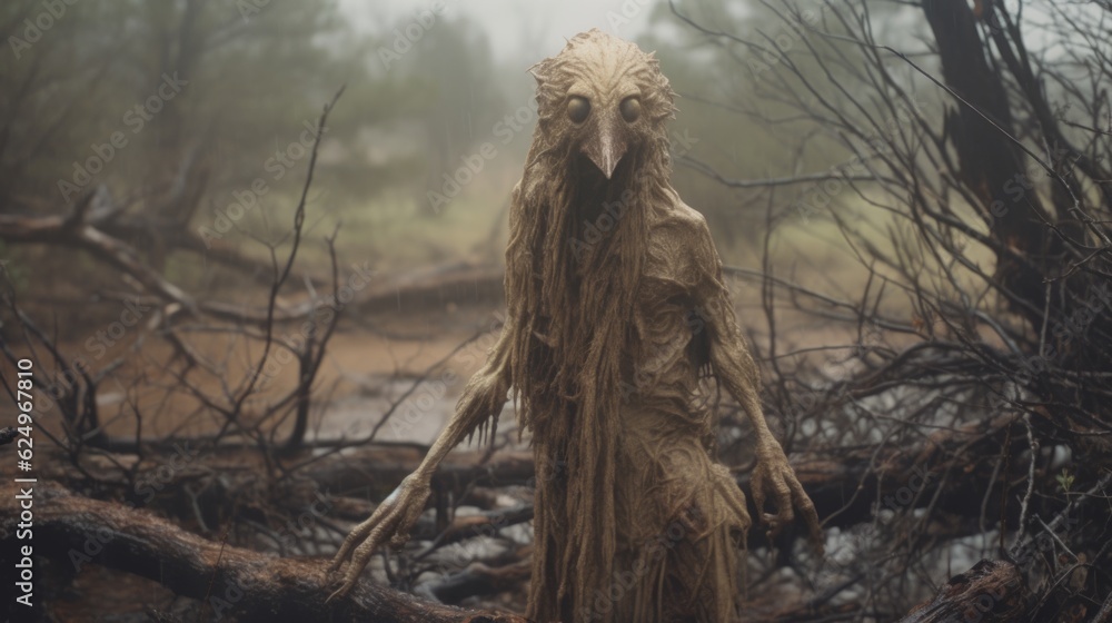 Enigmatic Shadows: Creepy Creature in the Rainy Jungle, Monsterous Ghost Alien Generative AI Enigmatic Shadows: Creepy Creature in the Rainy Jungle, Monsterous Ghost Alien Generative AI