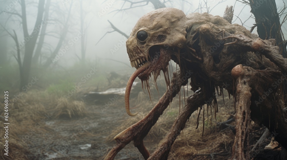 Enigmatic Shadows: Creepy Creature in the Rainy Jungle, Monsterous Ghost Alien Generative AI Enigmatic Shadows: Creepy Creature in the Rainy Jungle, Monsterous Ghost Alien Generative AI