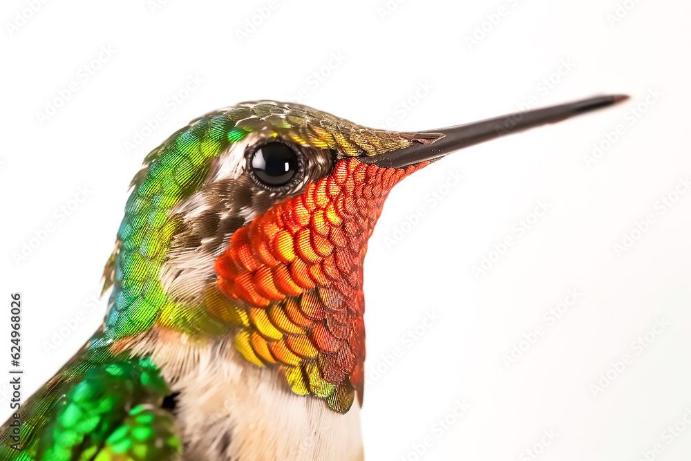 Obraz premium Illustration of Hummingbird on white background, Generative AI image.