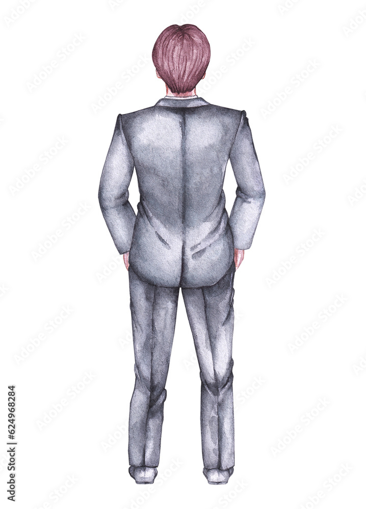 Man with his back in a black business suit on a white background Man with his back in a black business suit on a white background