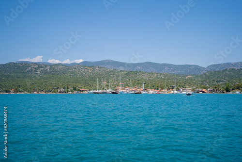 View of ships in the harbor of Kekova Ucagiz village.