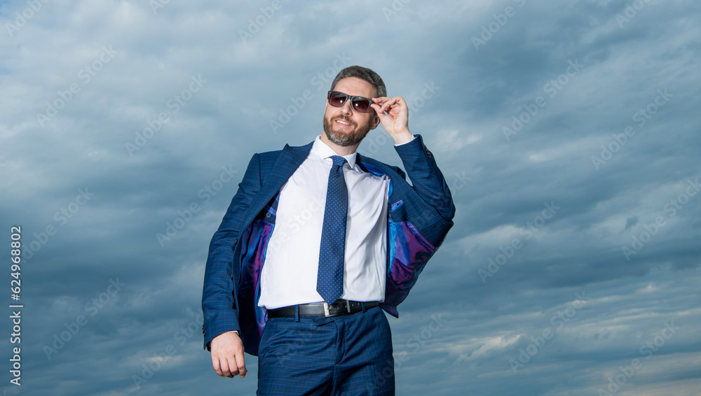 photo of smiling man in suit. man in suit on sky background. man in suit outdoor. photo of smiling man in suit. man in suit on sky background. man in suit outdoor.