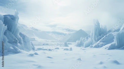 Frozen Extraterrestrial: Ice Snow Alien Planet Landscape Captured on 35mm Film Generative AI
