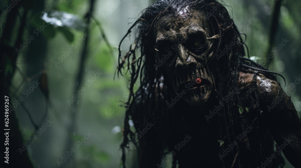 Scary Demon in the Rainy Jungle Evoking Horror Generative AI Scary Demon in the Rainy Jungle Evoking Horror Generative AI