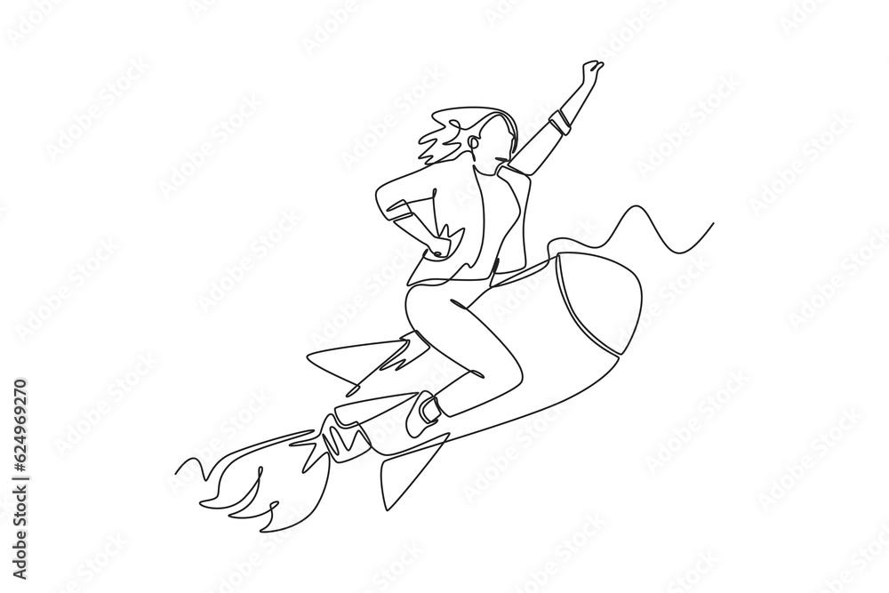 Fototapeta premium Single one line drawing concept of productivity boosting. Continuous line draw design graphic vector illustration.