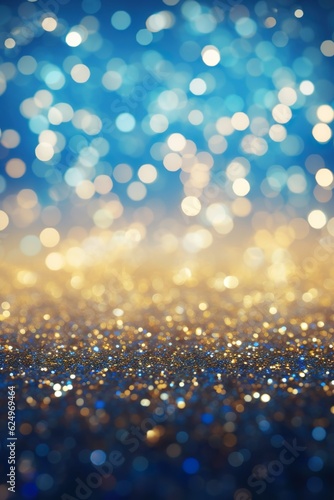 Gold lights and blue small glitter, bokeh background | Generative AI