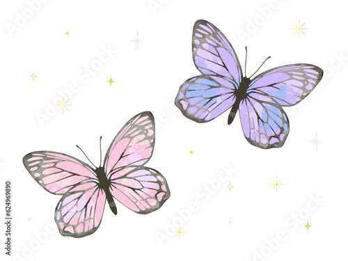 幻想的な蝶々とキラキラの手描きイラスト