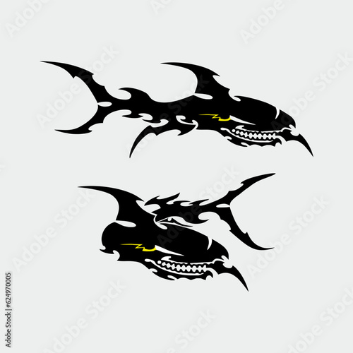 shark for cutting and print with tribal style. black and white shark tattoo design