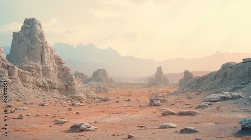 
Celestial Drift: Alien Planet Landscape in Rainy Weather Captured in a Photograph Generative AI