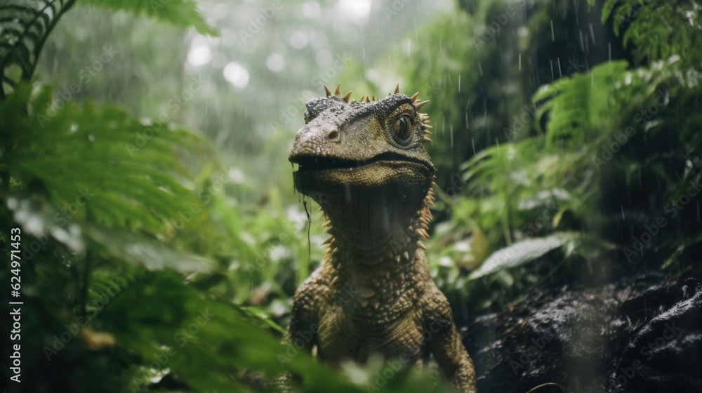 Fototapeta premium Dinosaur Roaming in the Wild Generative AI