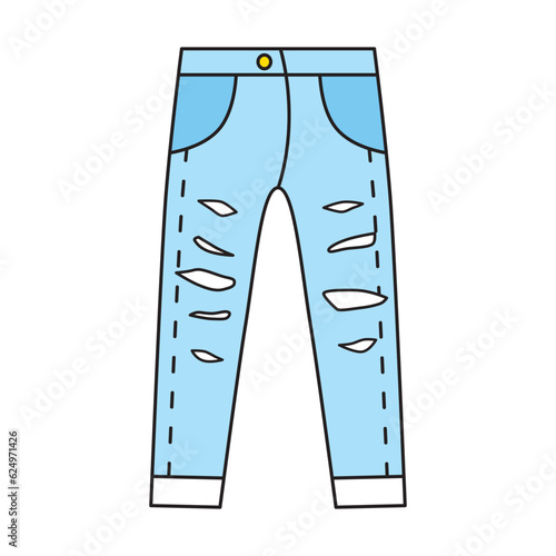 Blue ripped jeans pants isolated vector illustration