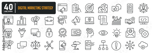 Digital marketing strategy simple minimal thin line icons. Related strategy, marketing, presentation, adsense. Editable stroke. Vector illustration.