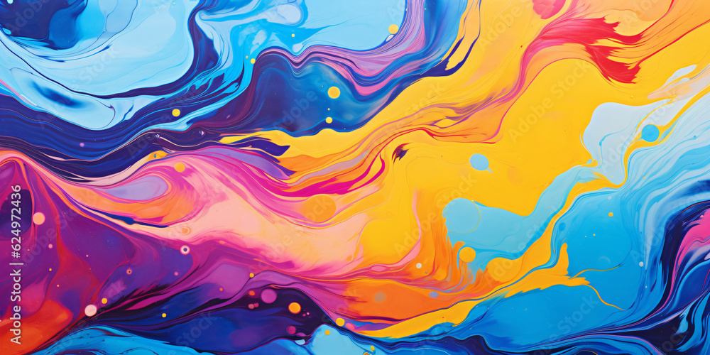 Abstract acrylic paint ink painted waves painting texture colorful background  - rainbow color swirls wave 