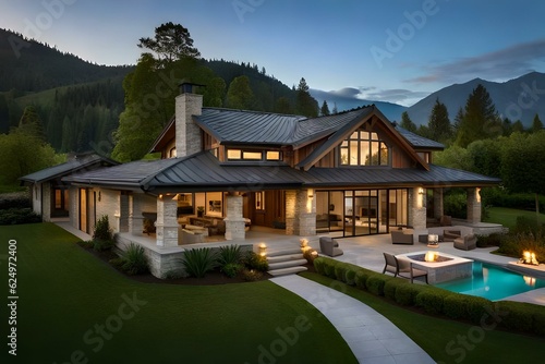 An American Craftsman Style House situated in a Lush Valley - AI Generative