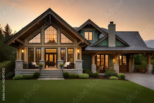 An American Craftsman Style House situated in a Lush Valley - AI Generative