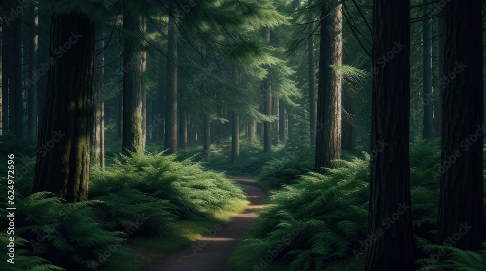 Trail in the Redwood Forest made with Generative AI