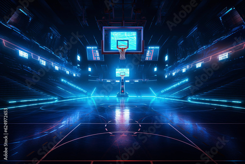 Basketball Court Holographic Lights Flourescent Neon Bright Futuristic City © Kelly Cree
