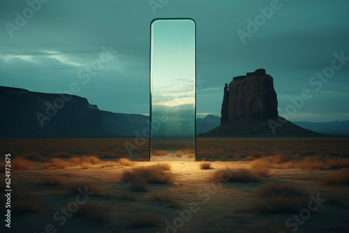 Mirror in the Desert Landscape Eerie Hills Dunes Mountains Nowhere Fog Sunset Cloudy