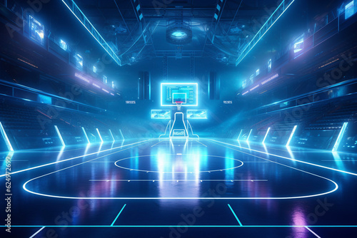 Basketball Court Holographic Lights Flourescent Neon Bright Futuristic City © Kelly Cree