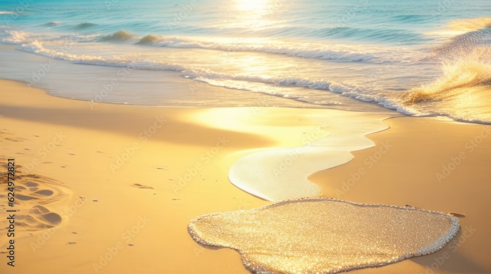 Obraz premium Soft waves of the sea on the sandy beach with copy space made with Generative AI
