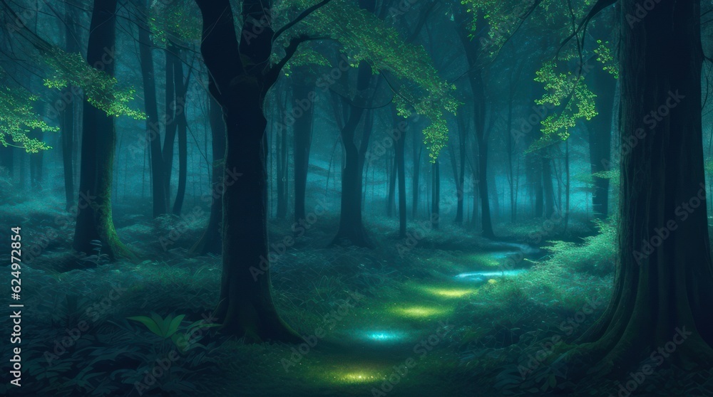Fantasy dark forest with fog made with Generative AI