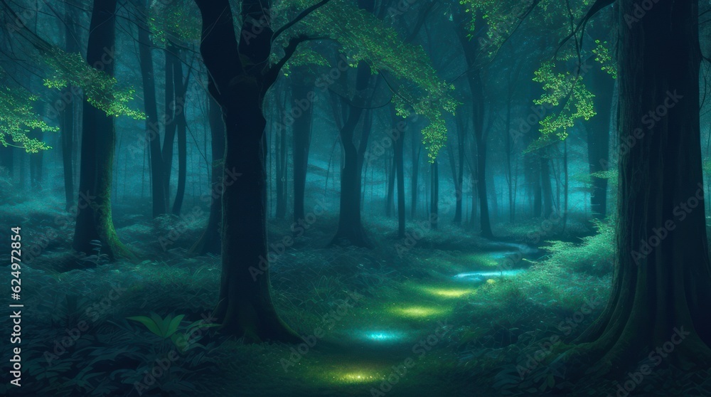 Fototapeta premium Fantasy dark forest with fog made with Generative AI