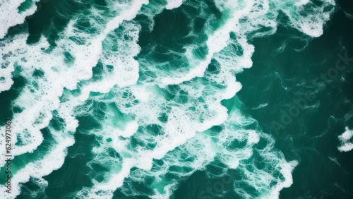 Blue ocean wave with white foam, aerial view made with Generative AI