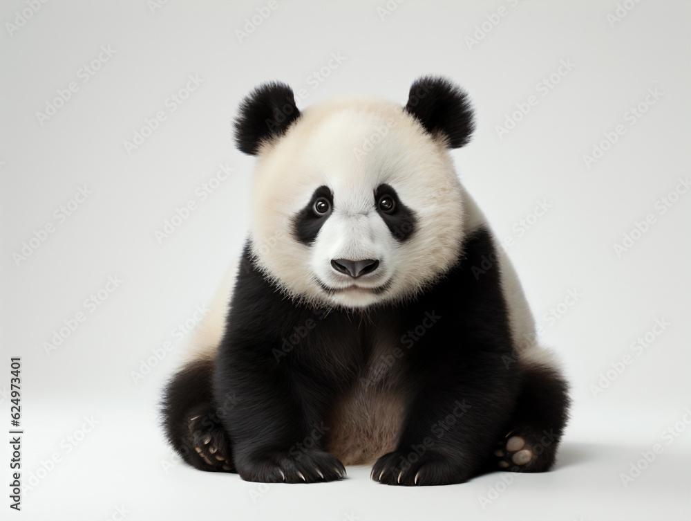 Fototapeta premium Giant panda looking at the camera on a white background