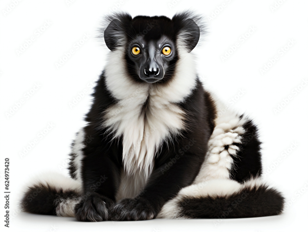 Ruffed lemur relaxing on a white background Ruffed lemur relaxing on a white background