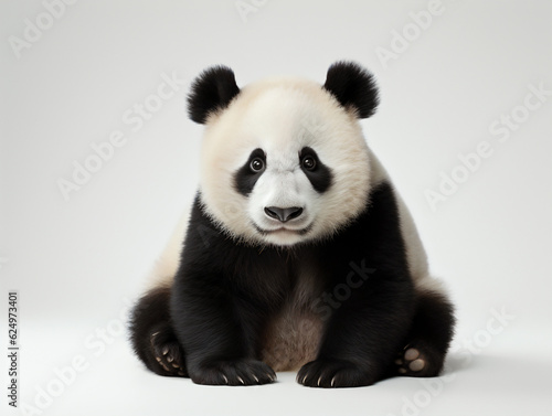 Giant panda looking at the camera on a white background