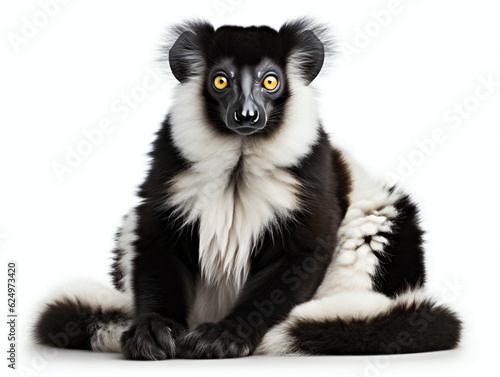 Ruffed lemur relaxing on a white background