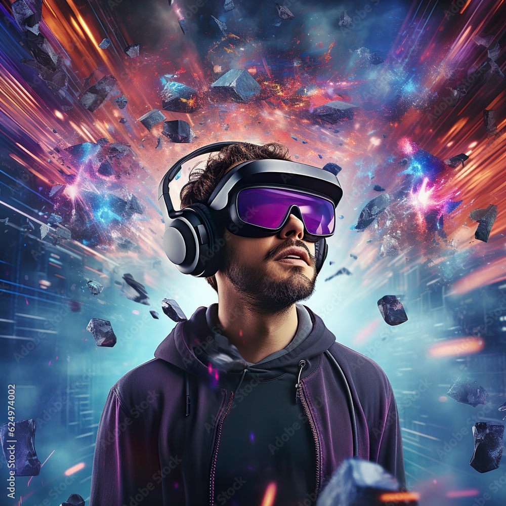 technology metaverse of the future, man wearing a virtual reality headset | Generative AI technology metaverse of the future, man wearing a virtual reality headset | Generative AI