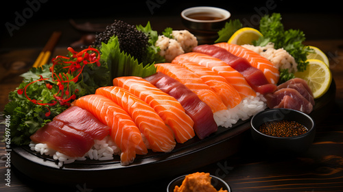 sushi rolls, sashimi large, juicy Generative AI