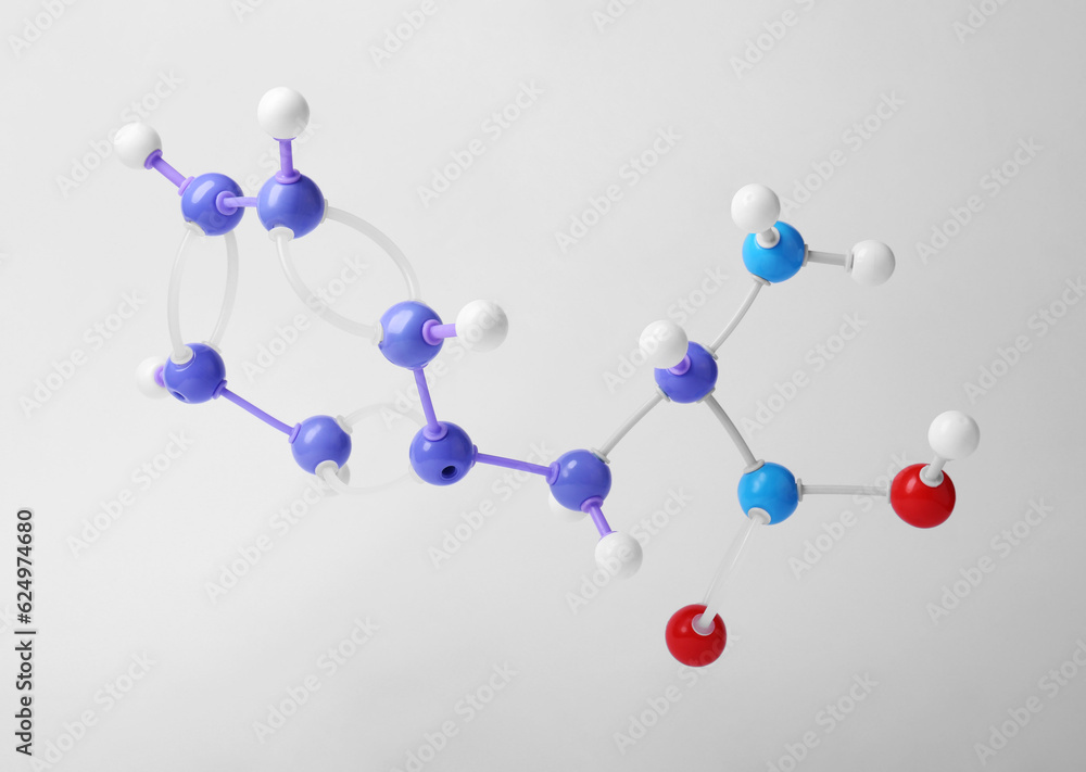Molecule of phenylalanine on white background. Chemical model Molecule of phenylalanine on white background. Chemical model
