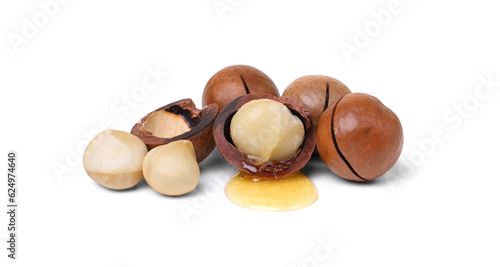 Delicious organic Macadamia nuts isolated on white