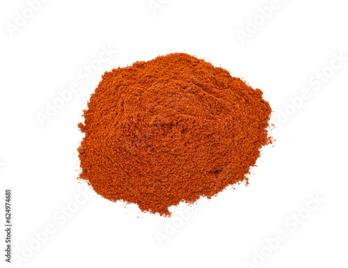 Heap of aromatic paprika powder isolated on white, top view