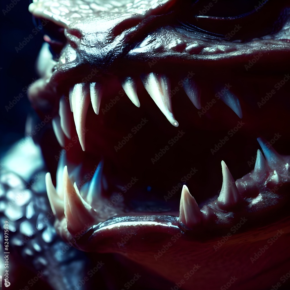 Sharp Anima Fangs sharp fangs protruding from its snarling jaws, big, Dark Academia ...