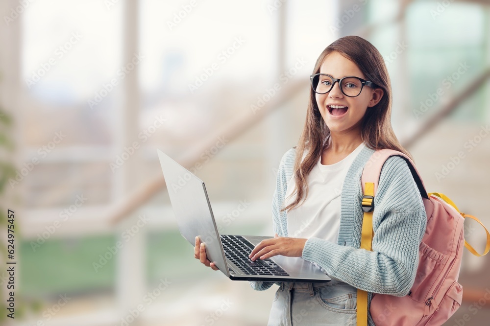 happy cute child study on laptop computer happy cute child study on laptop computer