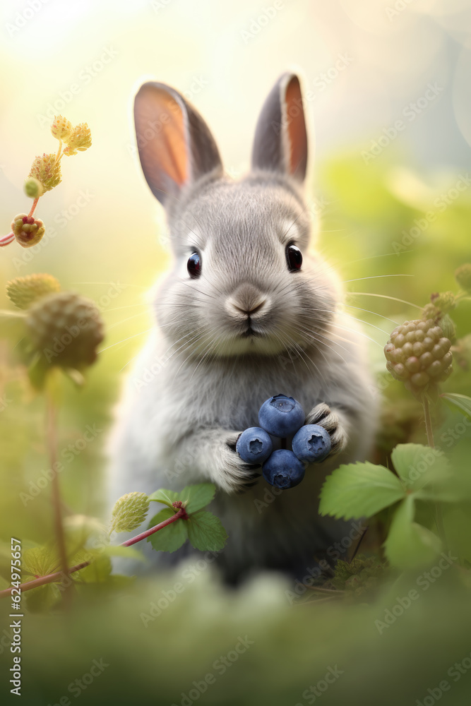 Cute Bunny with Blueberries